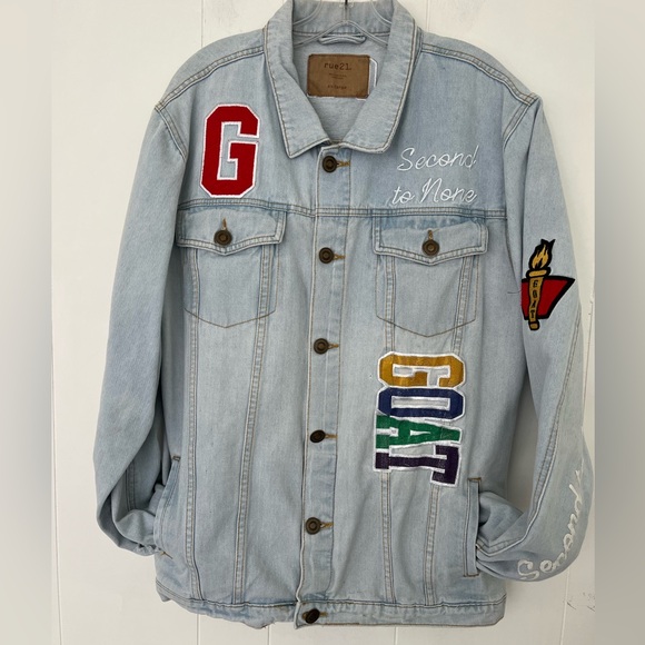 Rue21 Jackets & Blazers - Y2K Rue21 Embroidered Denim Jacket Colorful Patches Sayings Jean Jacket Size XXL